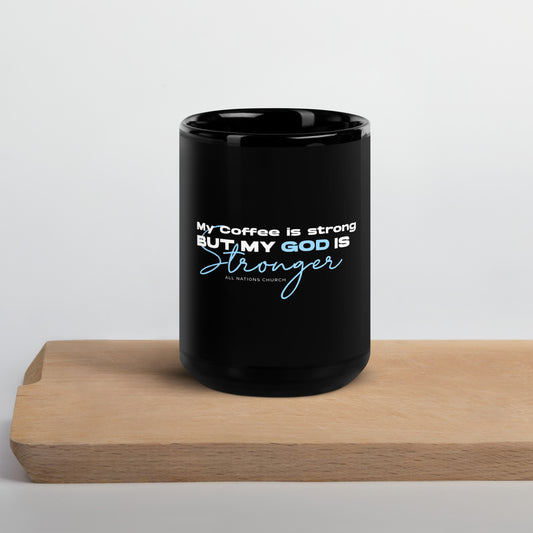 My GOD is Strong Black Glossy Mug